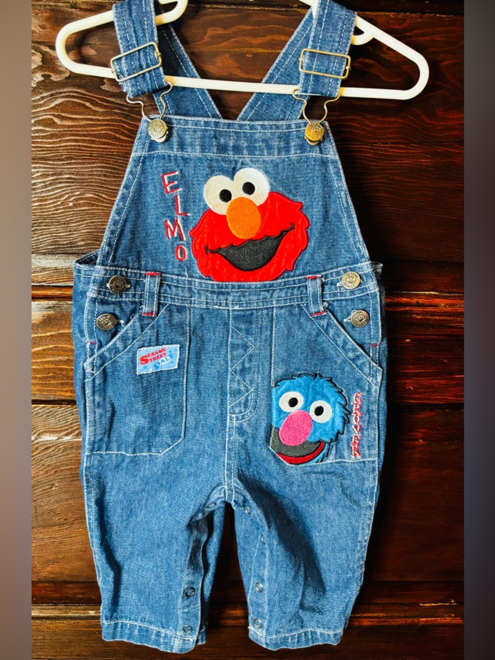 Infant unisex Size 12 months Vintage Sesame Street Pals Elmo and Grover Overalls